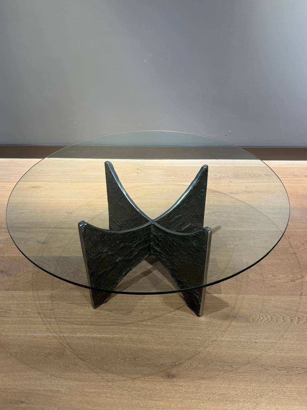 Brutalist coffee table in aluminium and glass