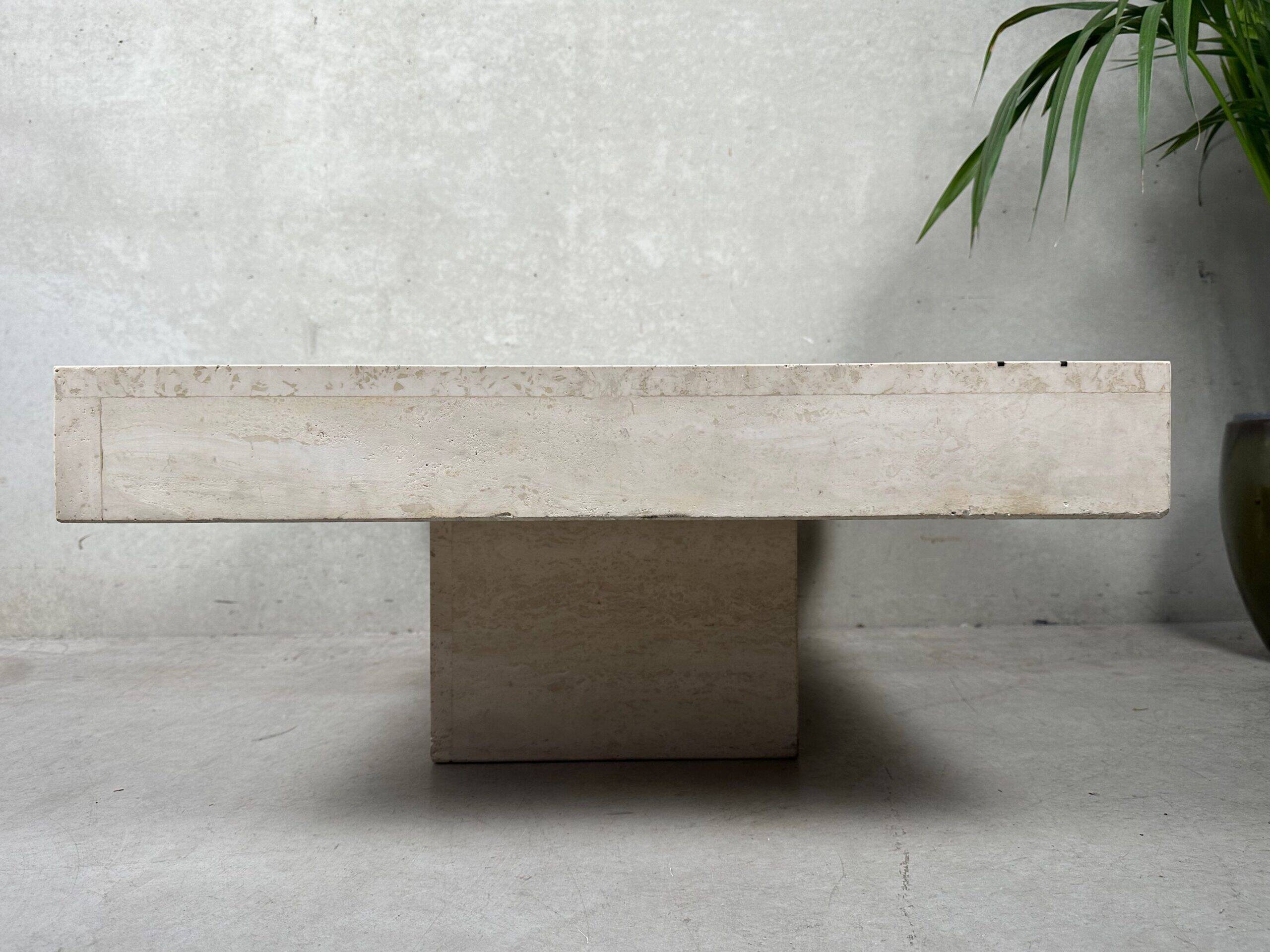 Vintage coffee table / side table – travertine and brass