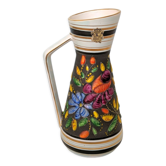 Vintage Henri Bequet Quaregnon hand painted ceramic vase (Belgium pottery 1960)