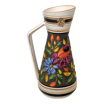 Vase céramique vintage Henri Bequet Quaregnon peint à la main (poterie Belgique 1960)