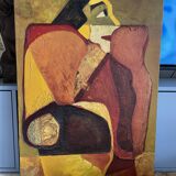 Large figurative oil painting from the 90s – Post-Cubist composition – French artist
