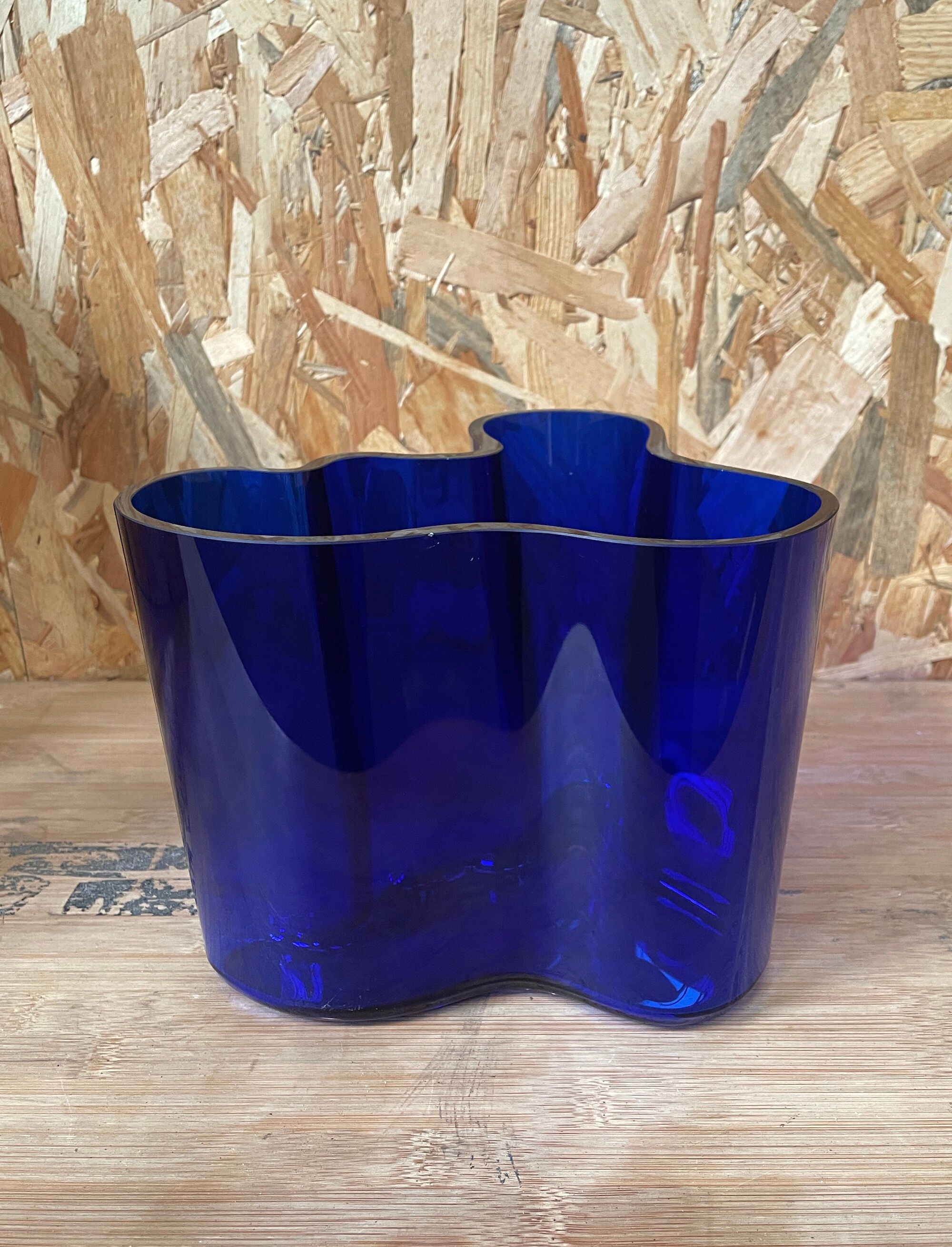 Cobalt blue Savoy vase by Alvar Aalto, numbered and signed 1989