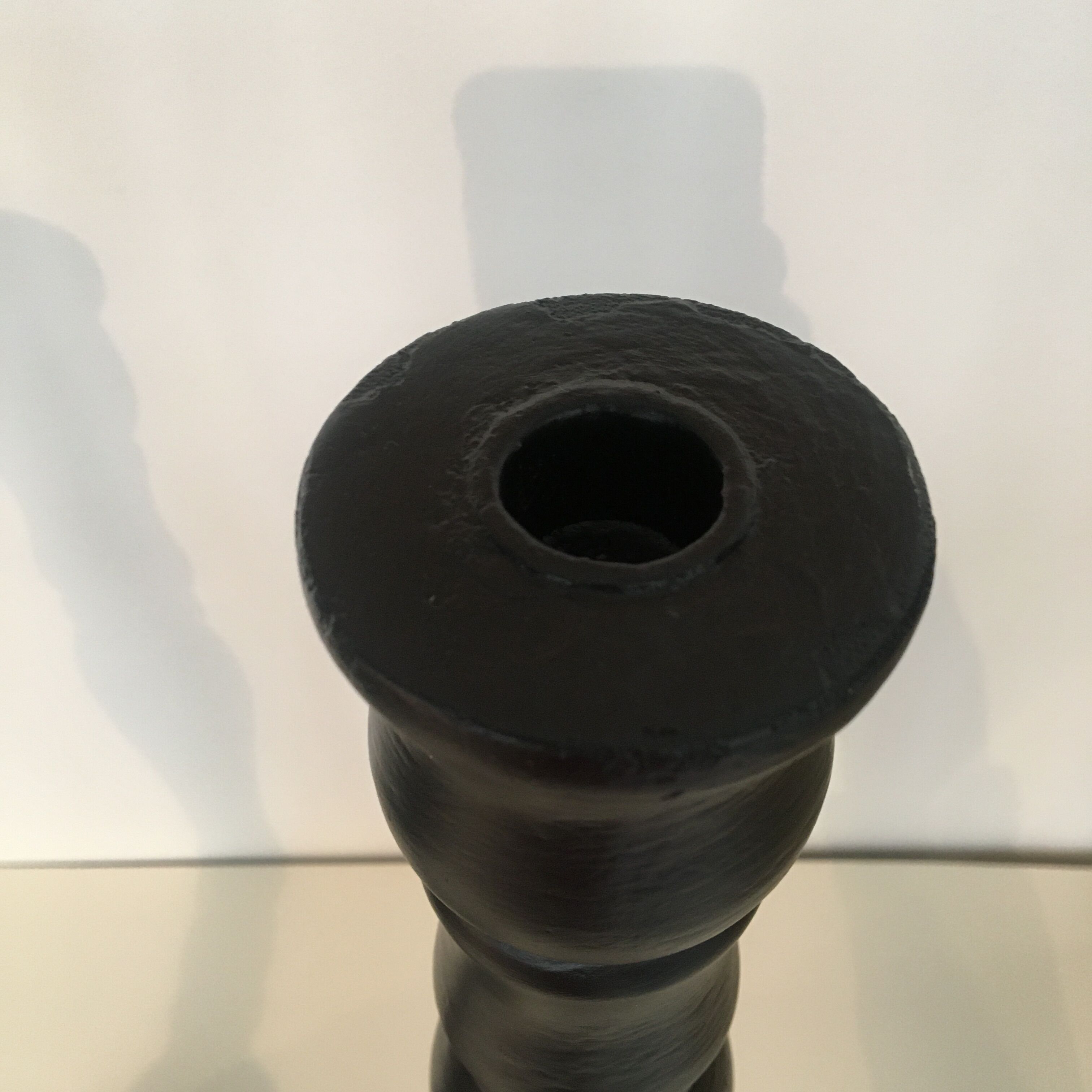 Pair black wood candle holders H52cm