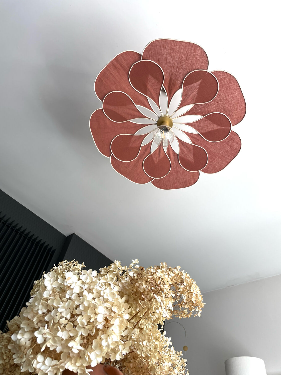 Linen and rattan pendant light