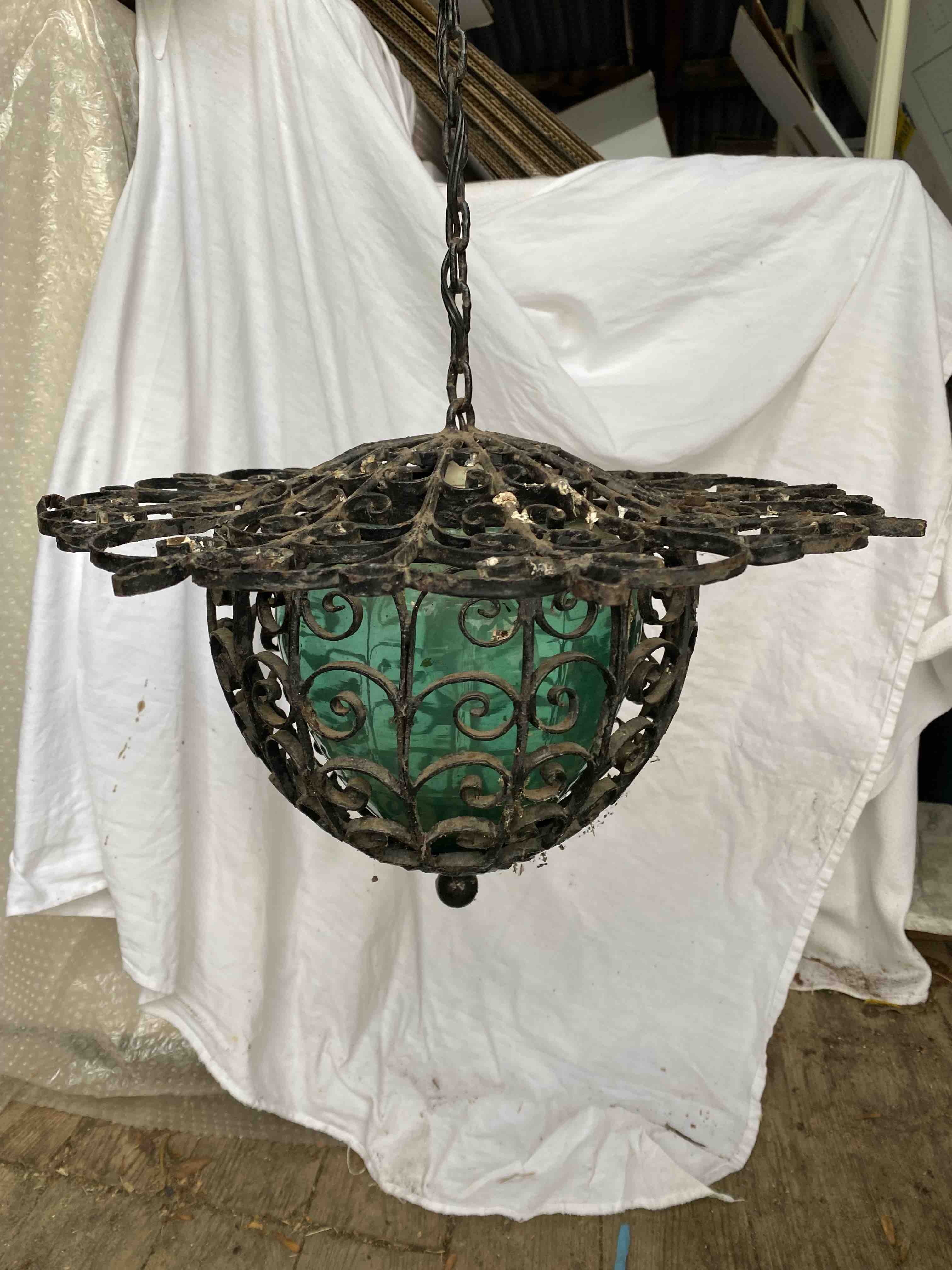 Wrought iron and glass lantern