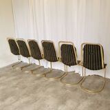 Set of 6 Vintage Gold Chrome Dining Chairs: Italian Mid-Century Design