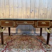 Bureau double plat de style empire en acajou et cuir vert