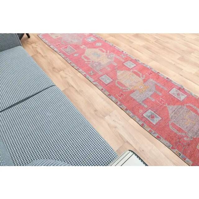 1970s Turkish Oushak Handmade Wool Cotton Red Area Rug 90x343