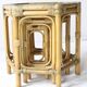 Set of 3 hexagonal nesting tables in bamboo and cream raffia, vintage 1960s style.