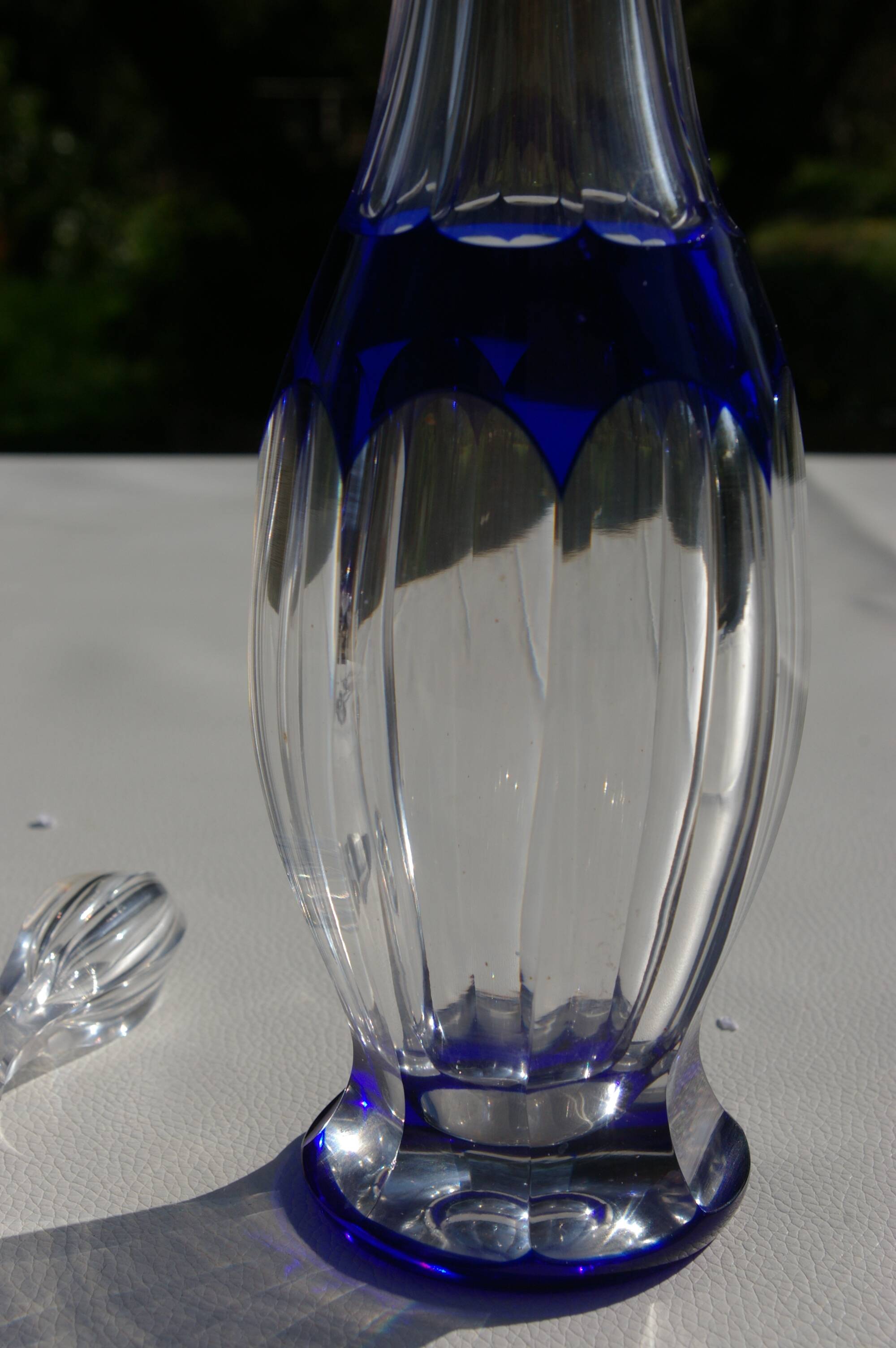 St. Louis BristoL pattern cut crystal liqueur set with blue overlay
