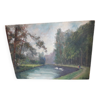 Old painting representing a landscape