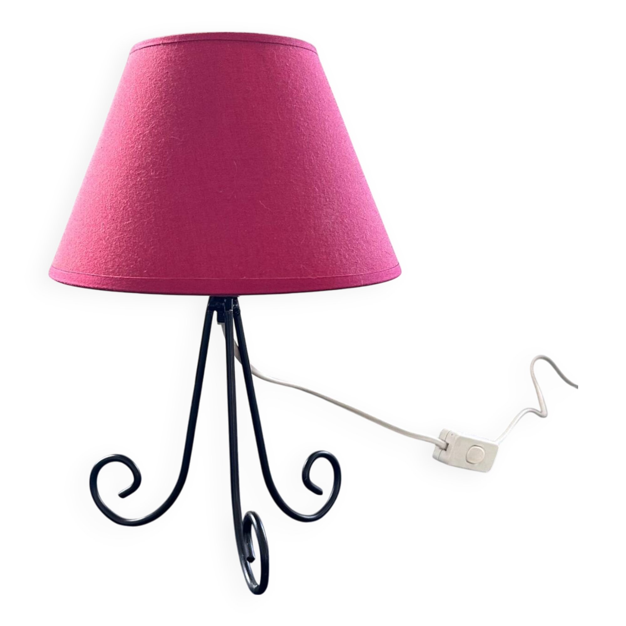 Lampe tripode en métal noir et coton rouge