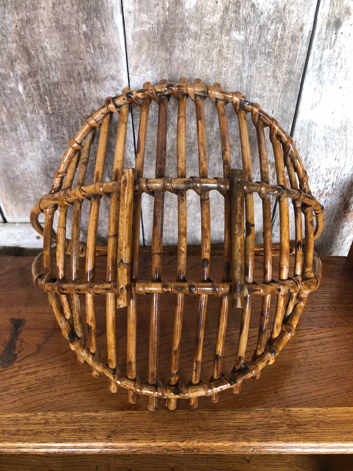 Old rattan picking basket vintage wood garden