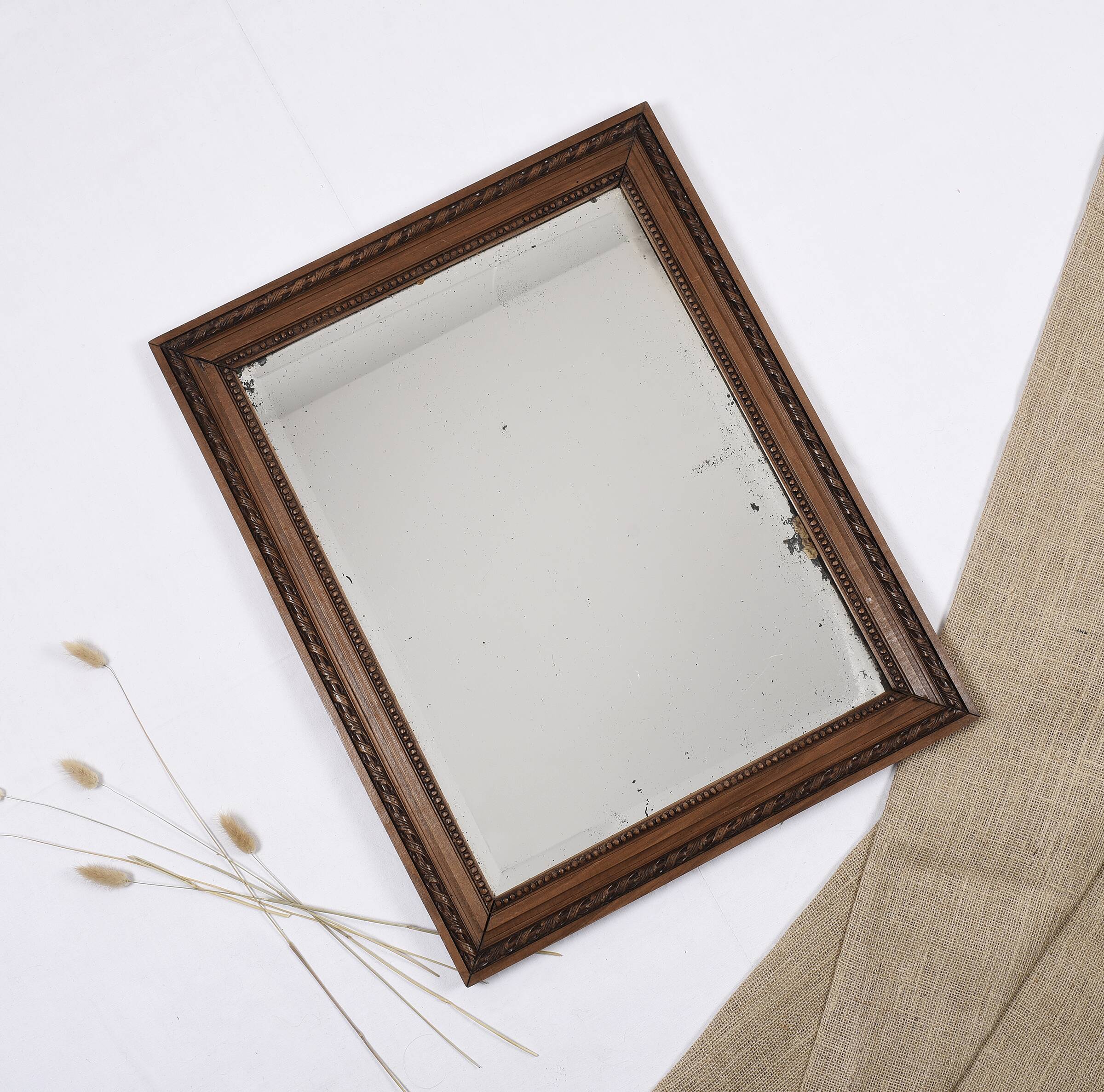 Large old mirror 65cm, carved wooden frame
