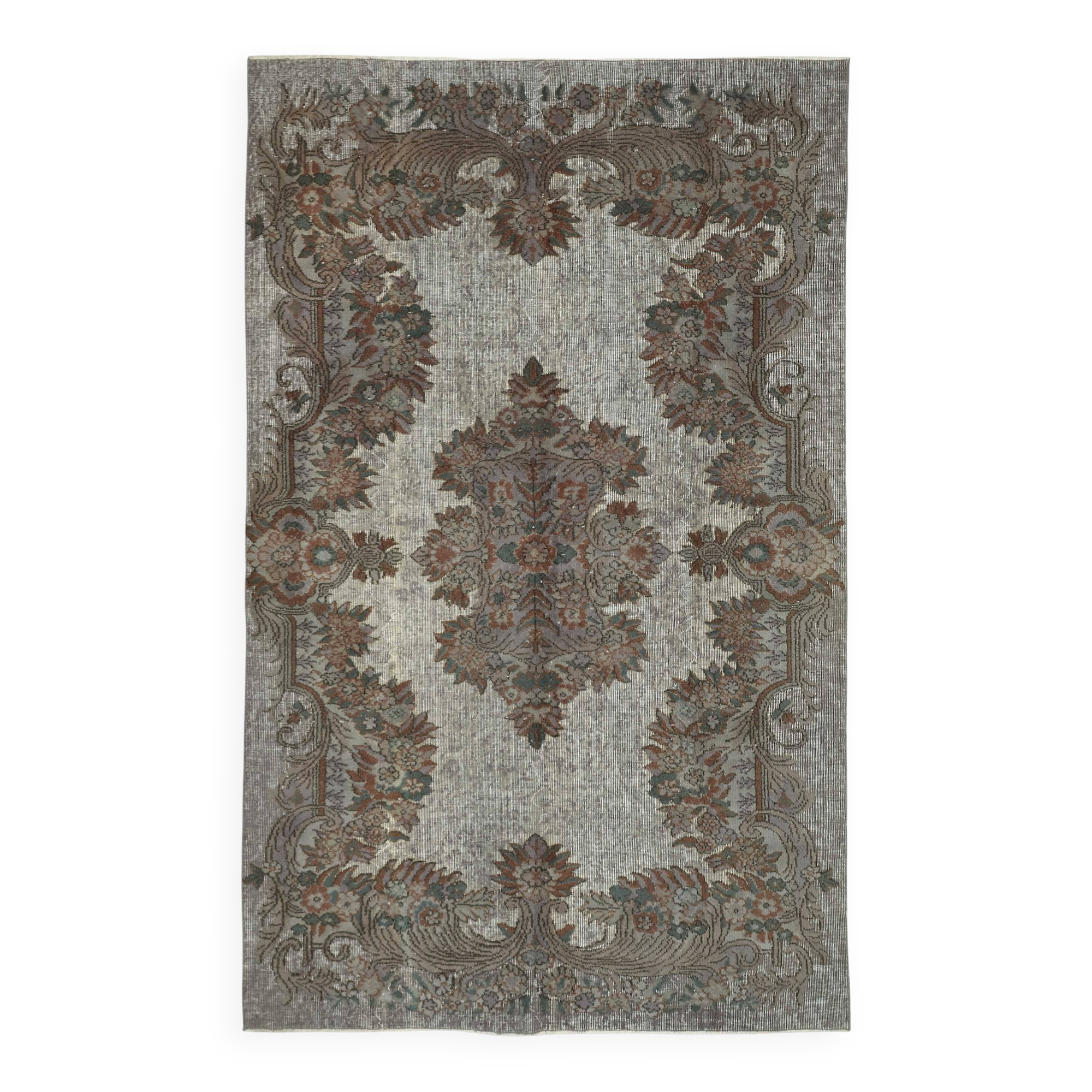 Overdyed Wool Vintage Handmade Carved Rug 172 cm x 273 cm