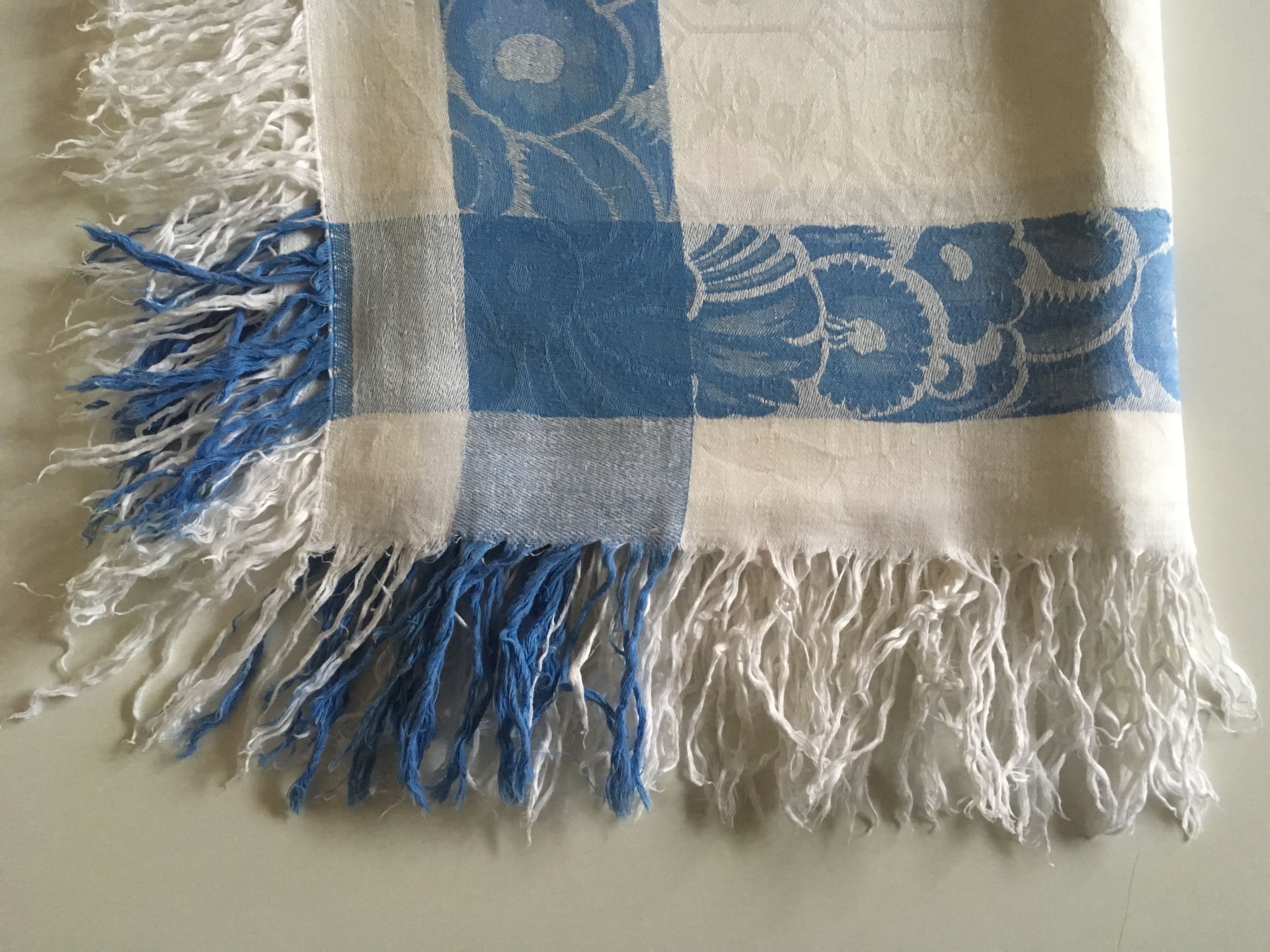 1910's fringed linen damask slick