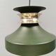Hanging lamp in green lacquered metal with golden “ring” and bottom grille.