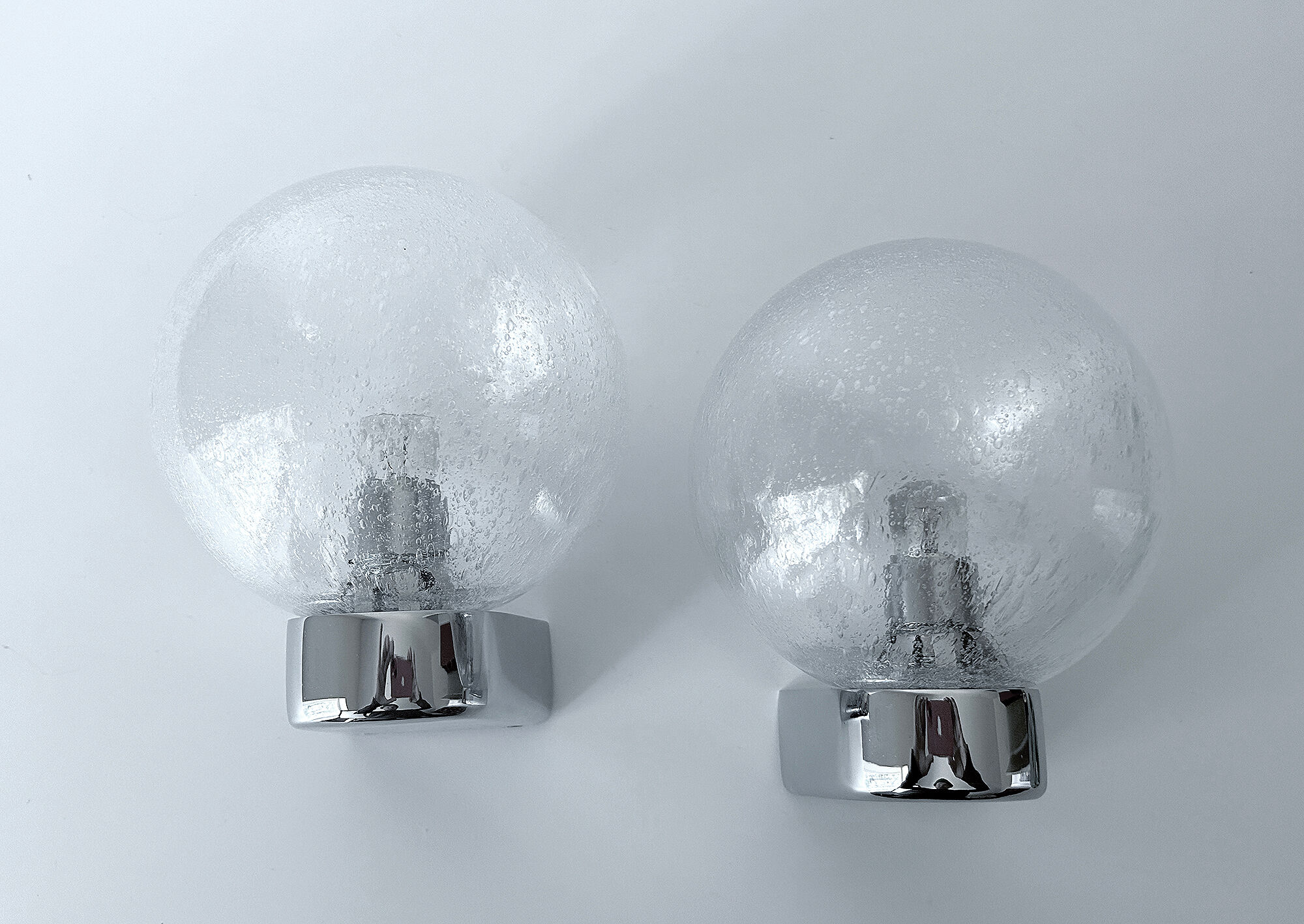 Vintage 70s wall lamps, chrome and bubble glass