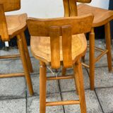 Trio of bent pinewood bar stools