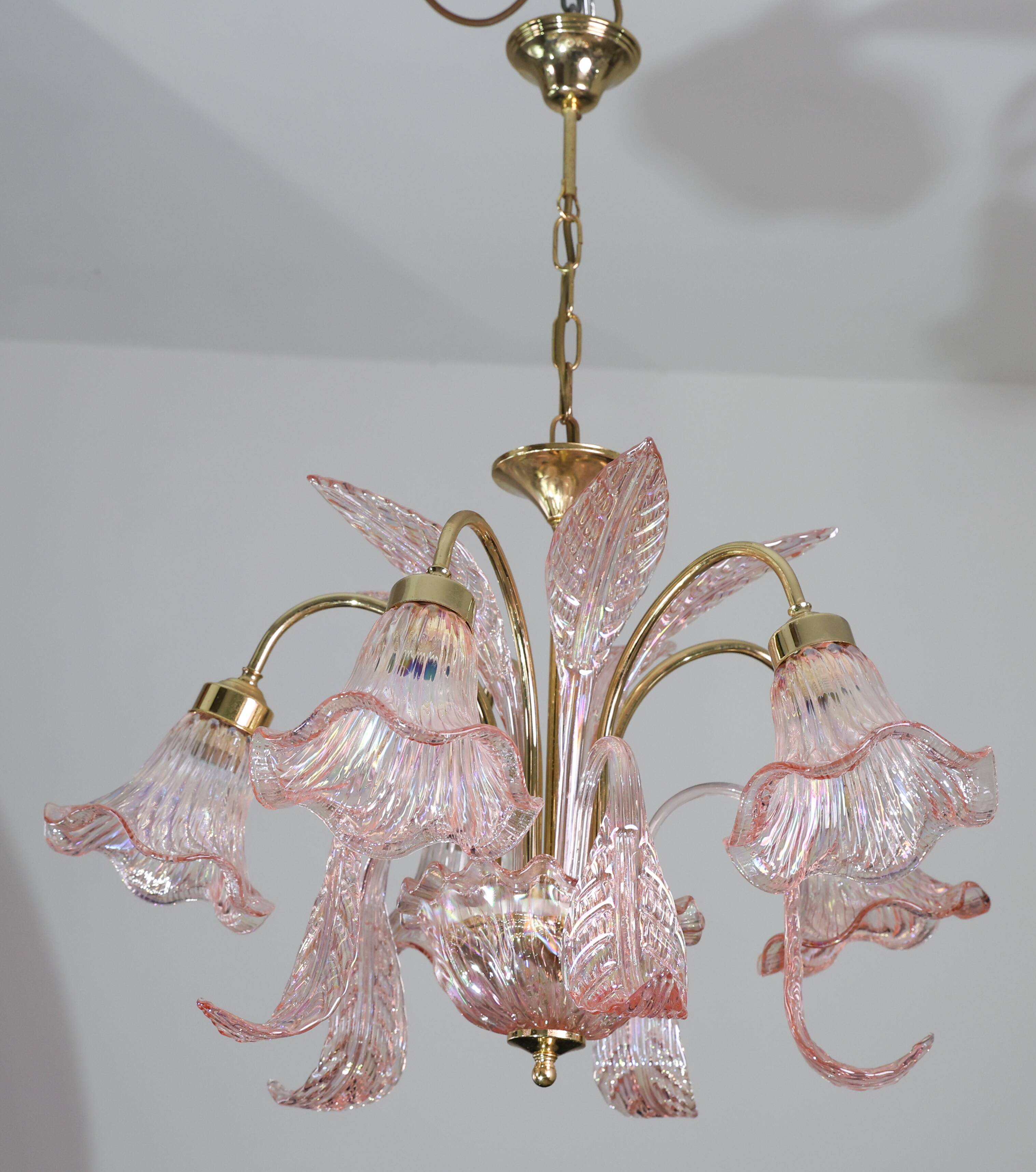 Liz Taylor, Iridiscent Pink Murano Glass Chandelier, 1980s