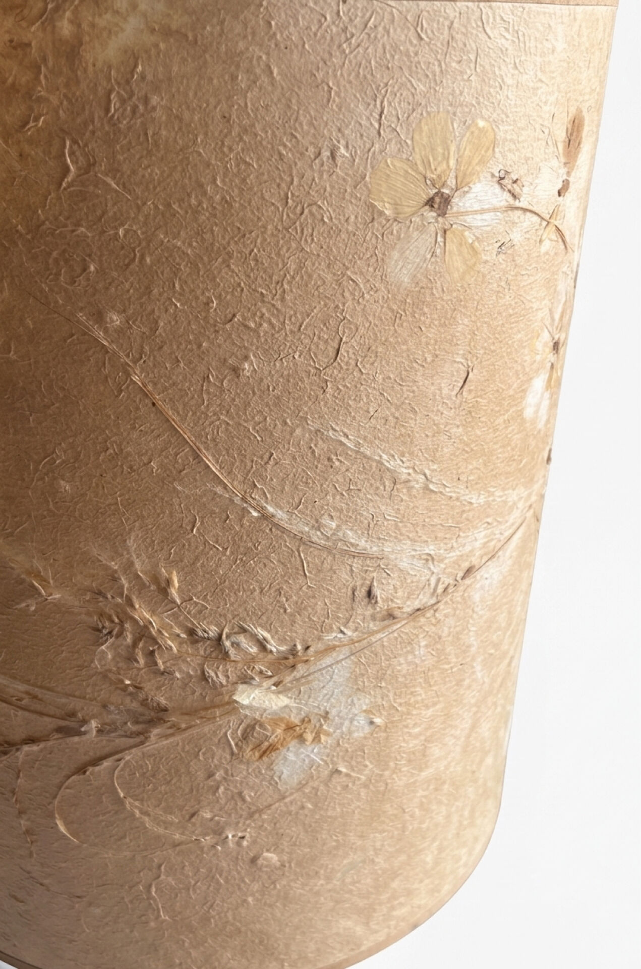 1970s brutalist lamp, handmade lampshade with herbarium/base in stone.
