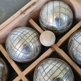 Old obut balls with original wooden box