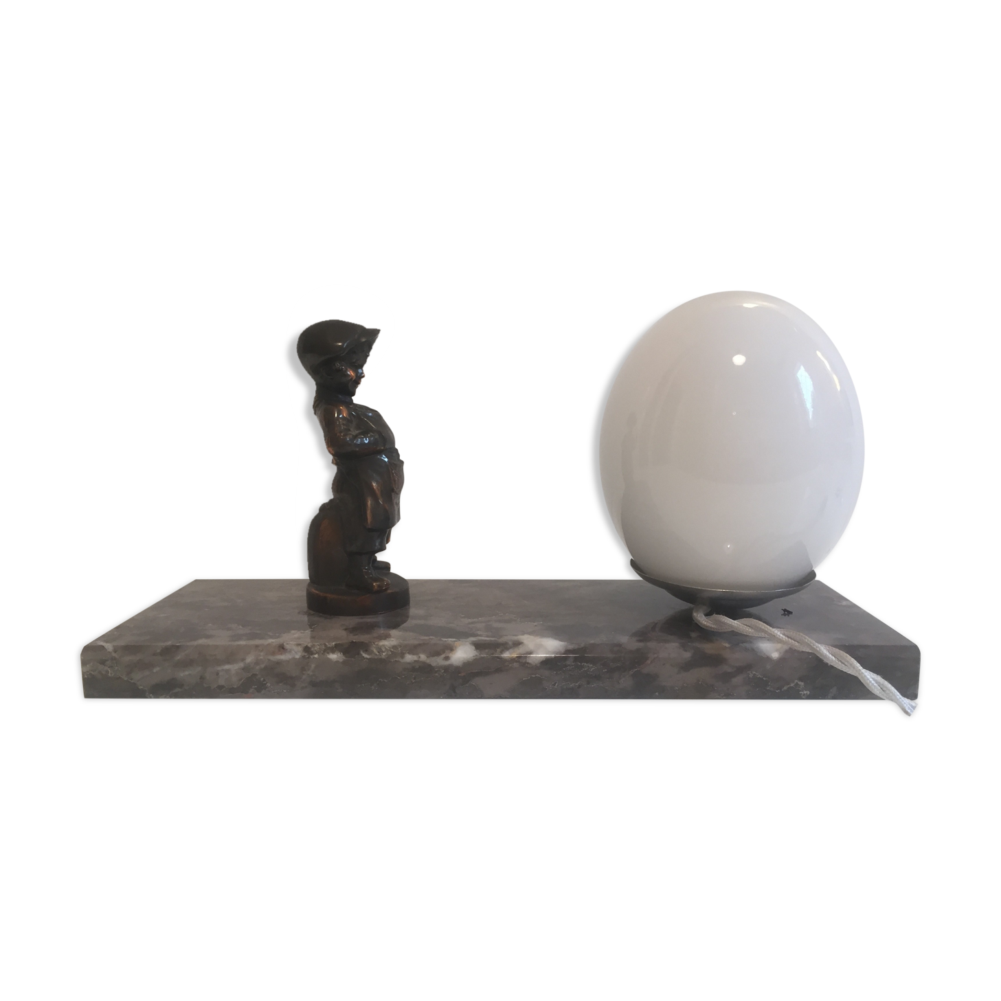 Art Deco bedside lamp night light with marble base and child at work statuette