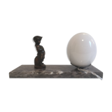 Art Deco bedside lamp night light with marble base and child at work statuette