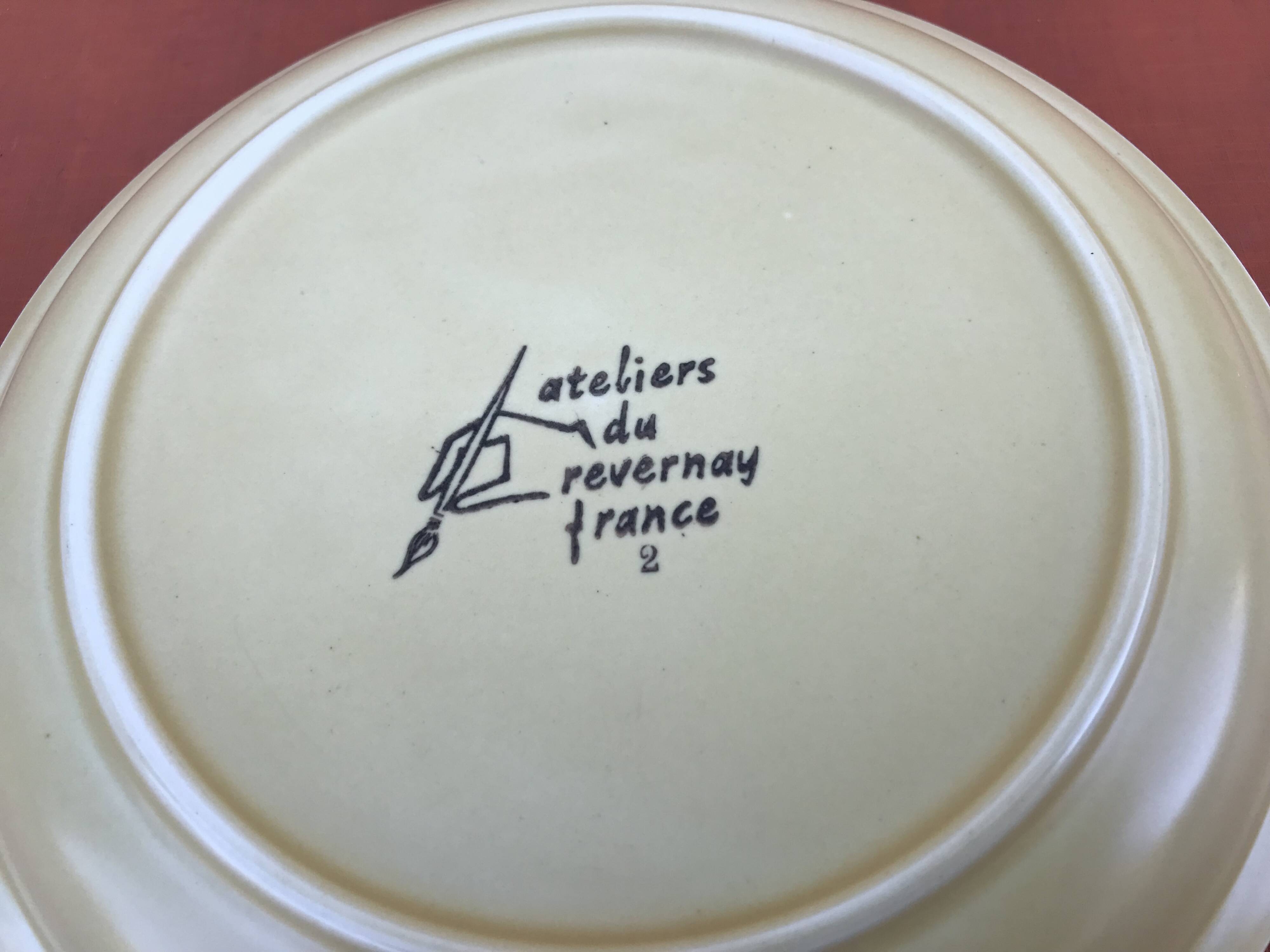 6 dessert plates Ateliers du Revernay France Matte stoneware