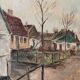 Vintage European Village Original Oil Painting with Cottages, circa 1940