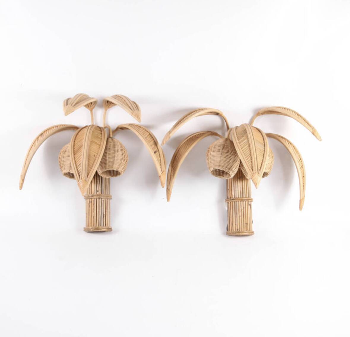 Paire d’appliques « cocotier/palmier » en rotin