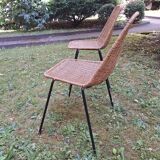 Pair of Legler rattan and metal dining / stacking chairs, Switzerland 1960s