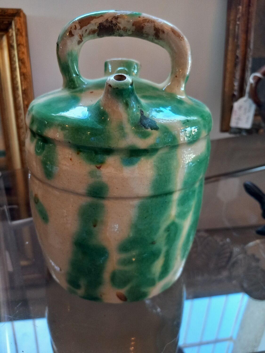 Gargoulette. Green terracotta and cream. 19th