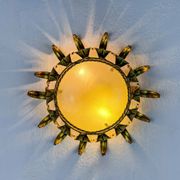 Spanish crown sunburst fixture in gilt metal and frosted glass, 1950s