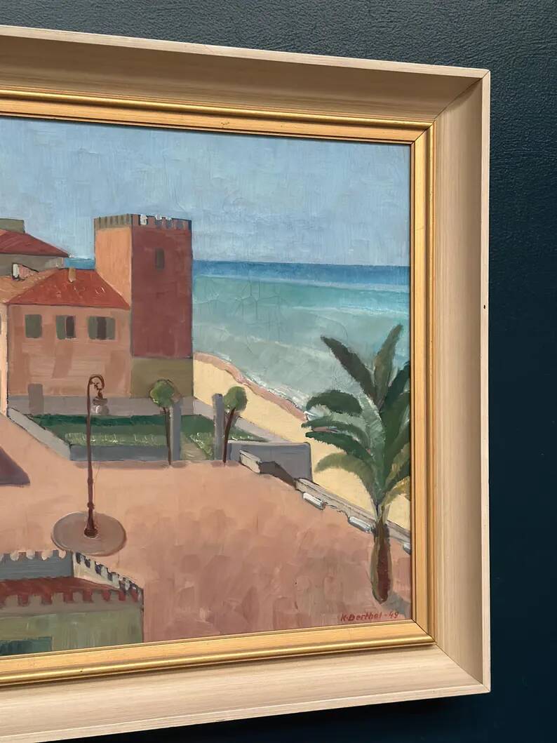 Original Swedish Oil on Canvas – “Motif from Italy” by K. Berthel – Signed – Dated 1949 – Vintage & Framed – 73 × 61 cm (28.7" × 24")