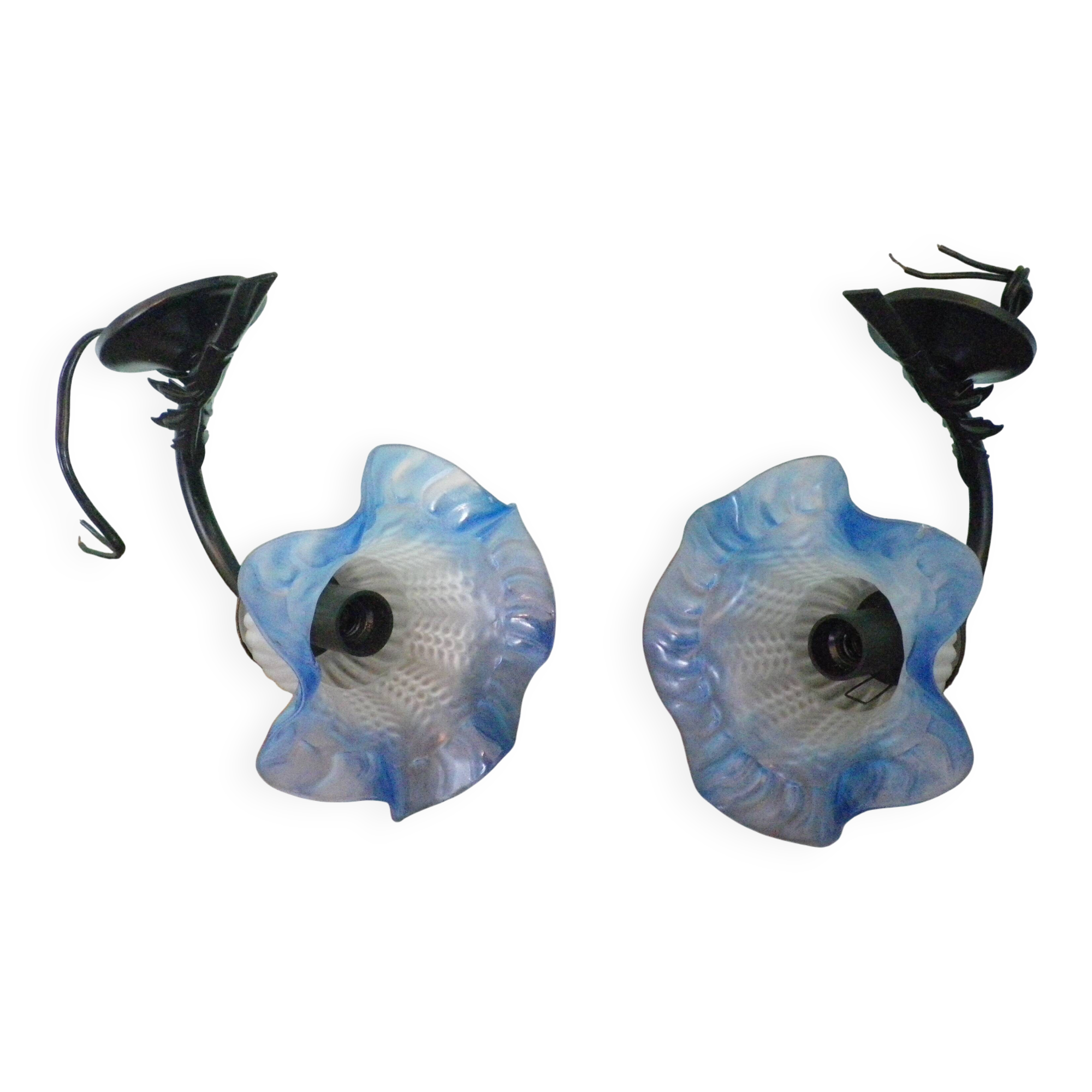 Vintage Wall Sconces with Opaline Glass, 1970s, Set of 2