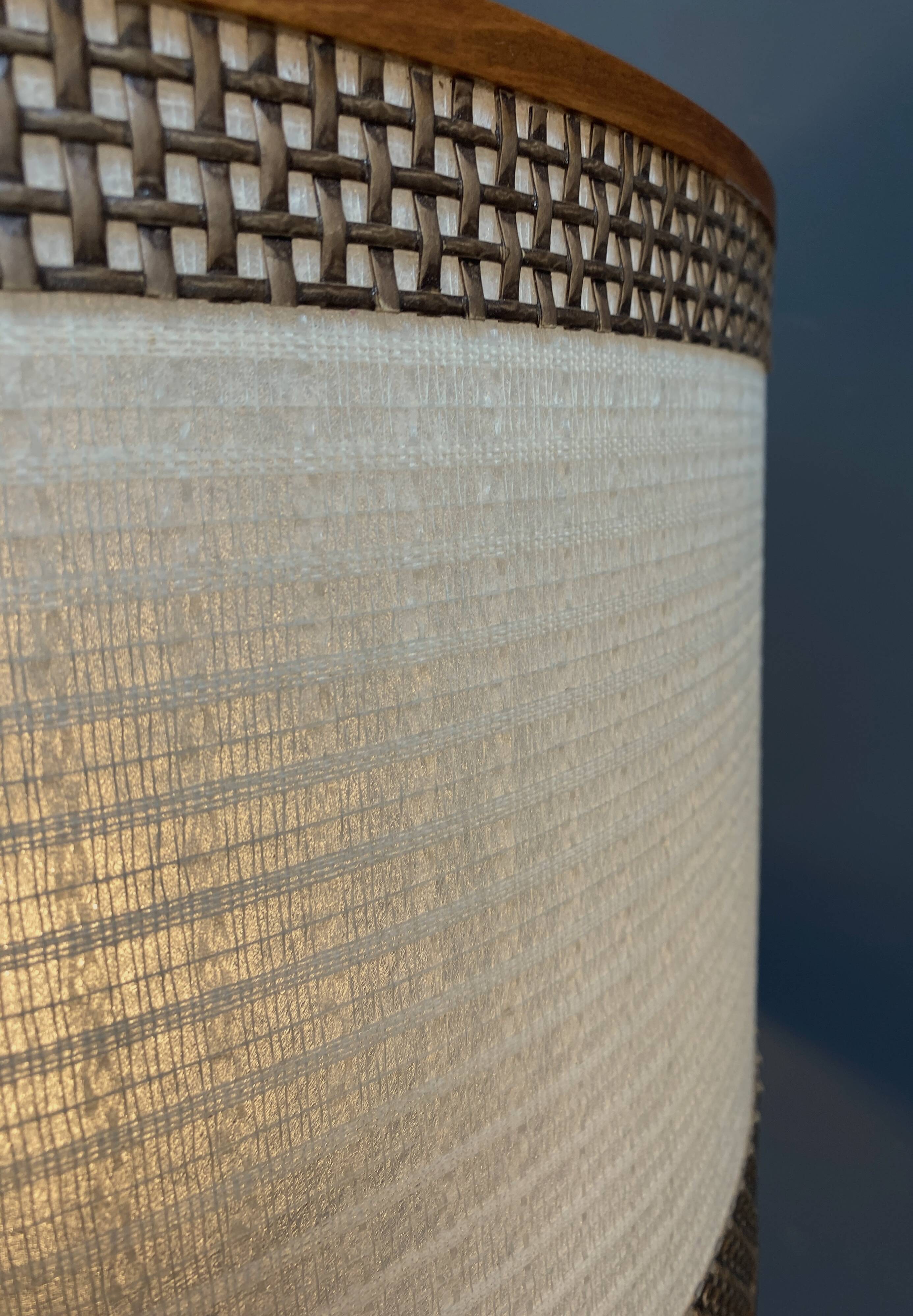 Bamboo-look floor lamp with large white shade
