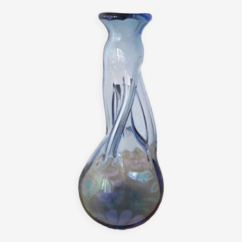 Vase vintage en verre bleu torsadé