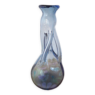 Vintage twisted blue glass vase