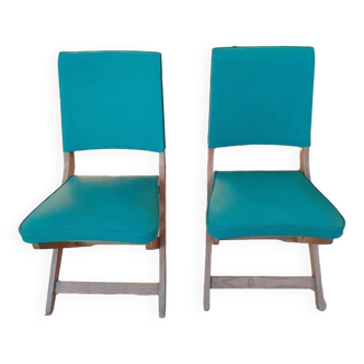 Pair of large vintage chairs Wood & imitation leather - 2 High or low positions