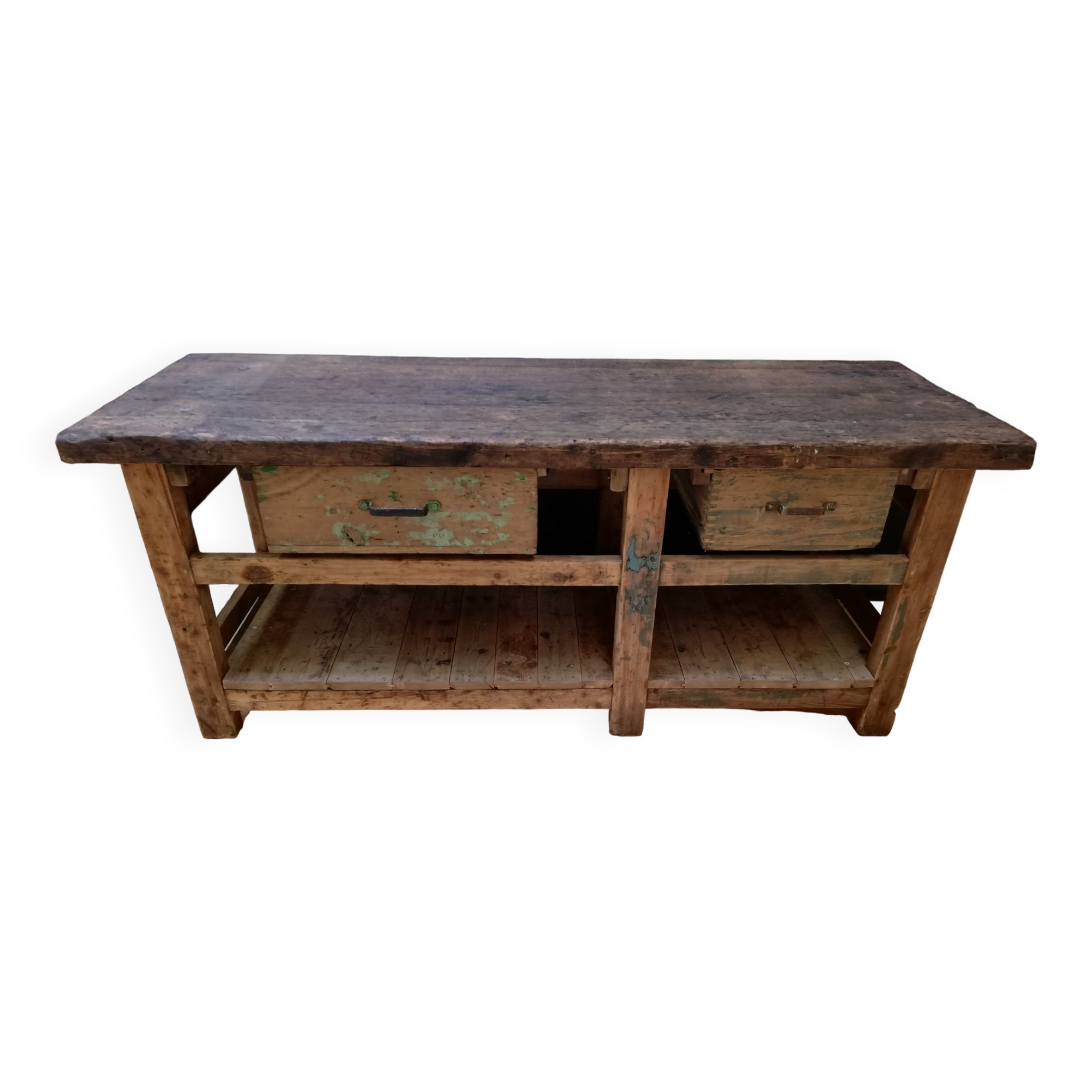 Large solid wooden carpenter's workbench