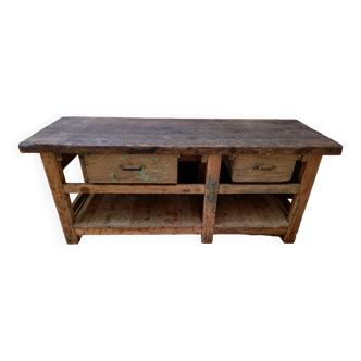 Large solid wooden carpenter's workbench