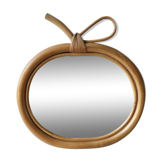 Miroir pomme, en rotin, des années 60-70