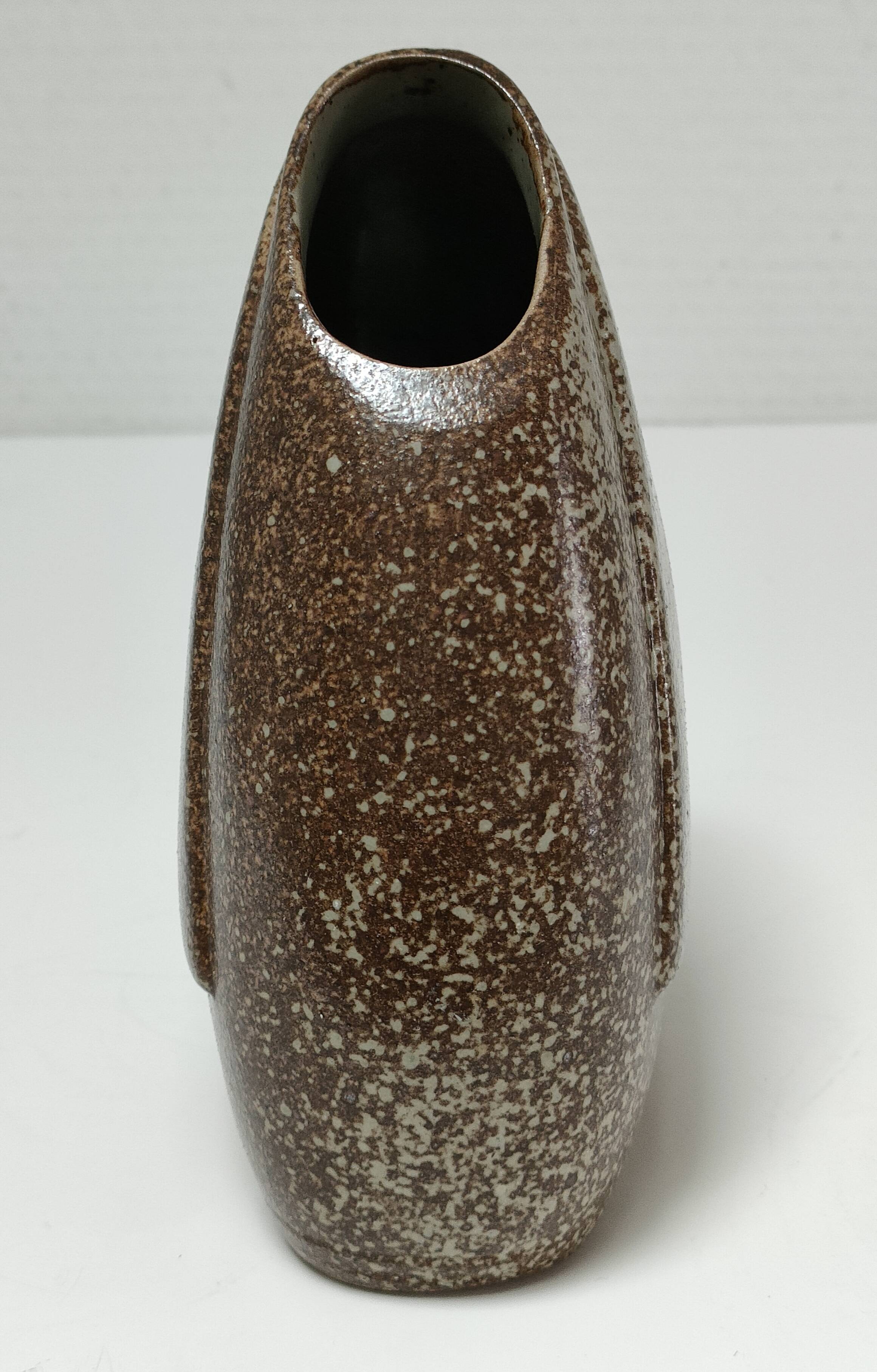 Flat enamelled stoneware vase 80s design