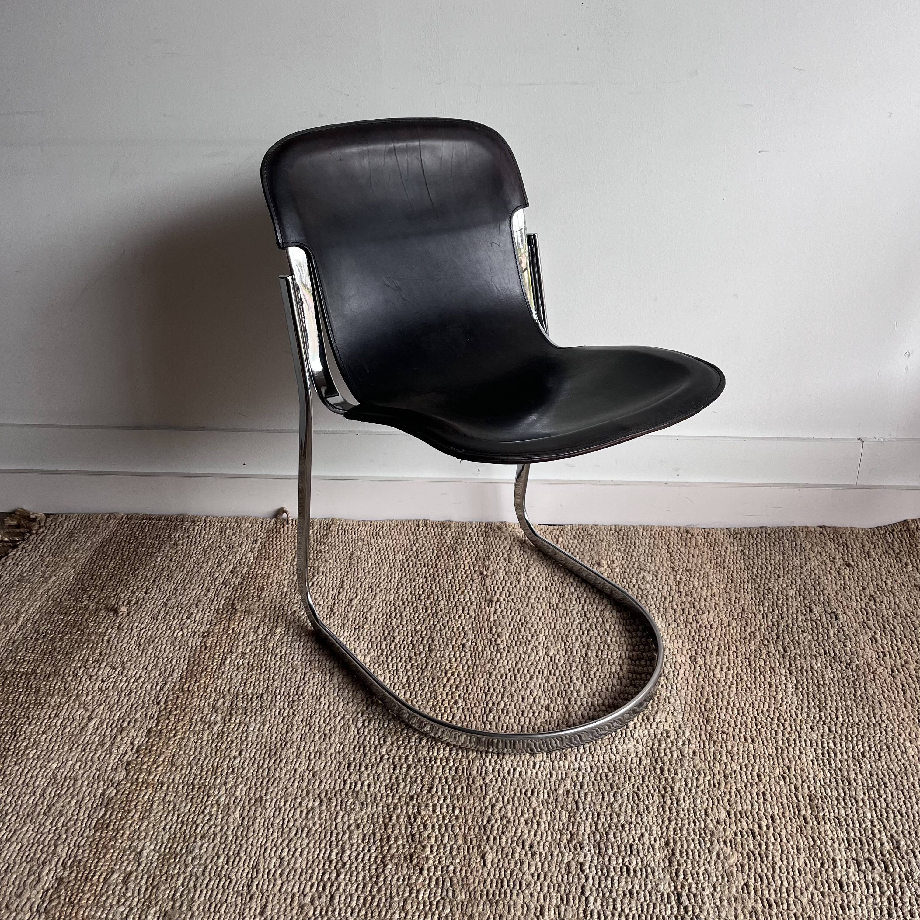 Chrome and Leather Chair by Willy Rizzo for Cidue — Italy, 1970s