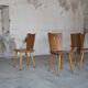 Set of four vintage brutalist wooden chairs from the 1960s.