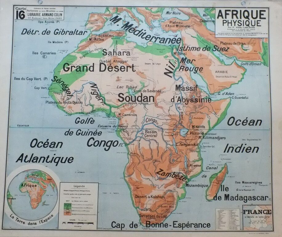 Vidal Lablache Afrique geographical No. 16 school map