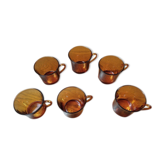 Amber glass coffee cups Duralex old vintage deco lot dp 072261