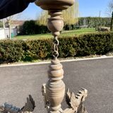 Old wooden chandelier Henri II 6 Gothic dragons