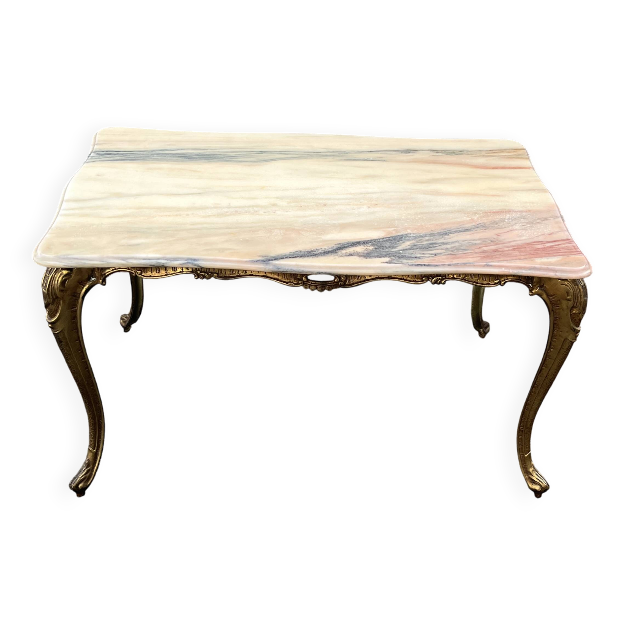 Gilded brass coffee table with onyx top
